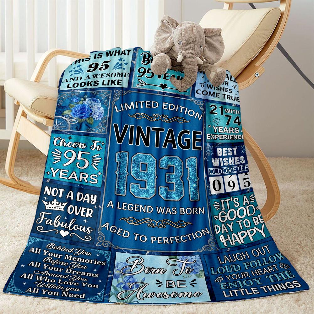 95th Birthday Celebration Blanket Soft Warm Cozy Perfect for Office Chair Picnics for All Occasions Playful Design