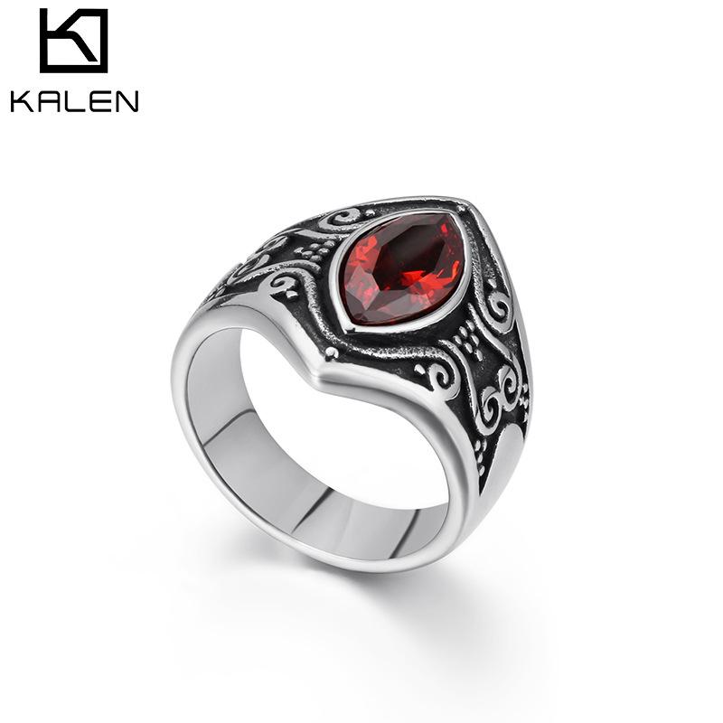 Retro Titanium Steel Creative Hand Jewelry, Stainless Steel Ruby Engraved Men'S Ring Personality Ring
