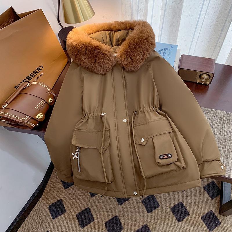 Winter New Thickened Pie To Overcome Women's Waist and Thin Hooded Big Fur Collar Warm Cotton-padded Jacket Tide