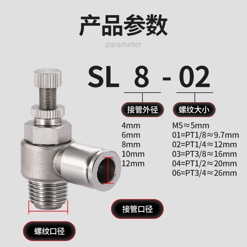 304 Pneumatic Fitting SL6-M5 1/8"-6mm Throttle Valve Pressure Reduce Control Regulating SL10-02 SL6-01 SL8-01 SL6-02