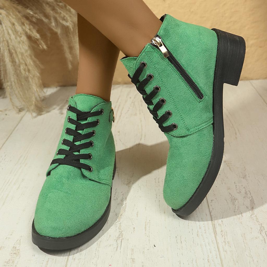 Fashion 2025 New Women Boots Spring Winter Ankle Boots Women Comfortable High Heels Boots High Quality Lace-up European Ladies Shoes