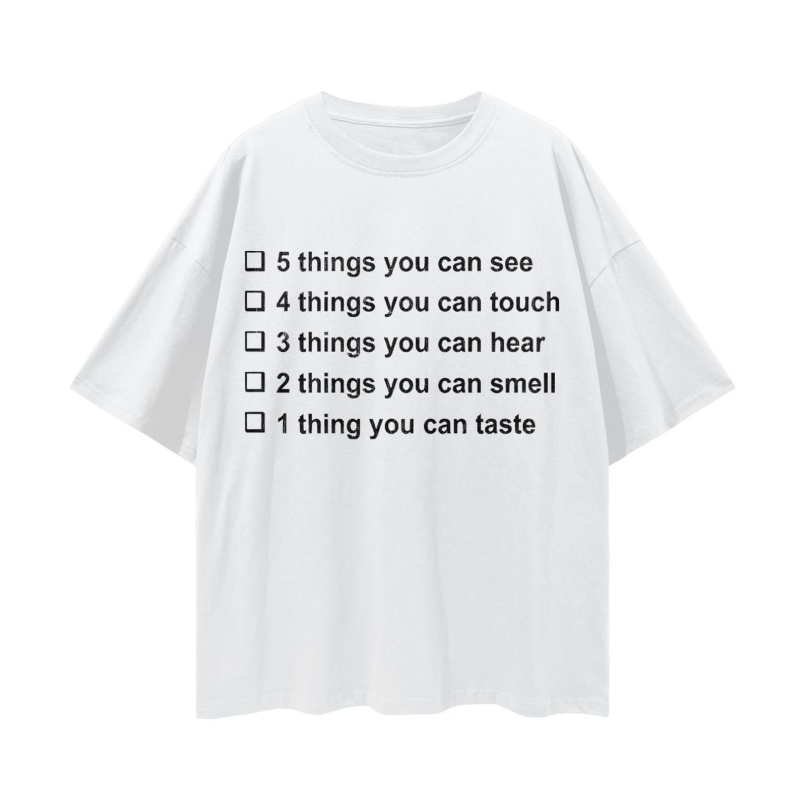 Funny 5-4-3-2-1 Grounding Technique Ironic Loose Drop Shoulder Tee L