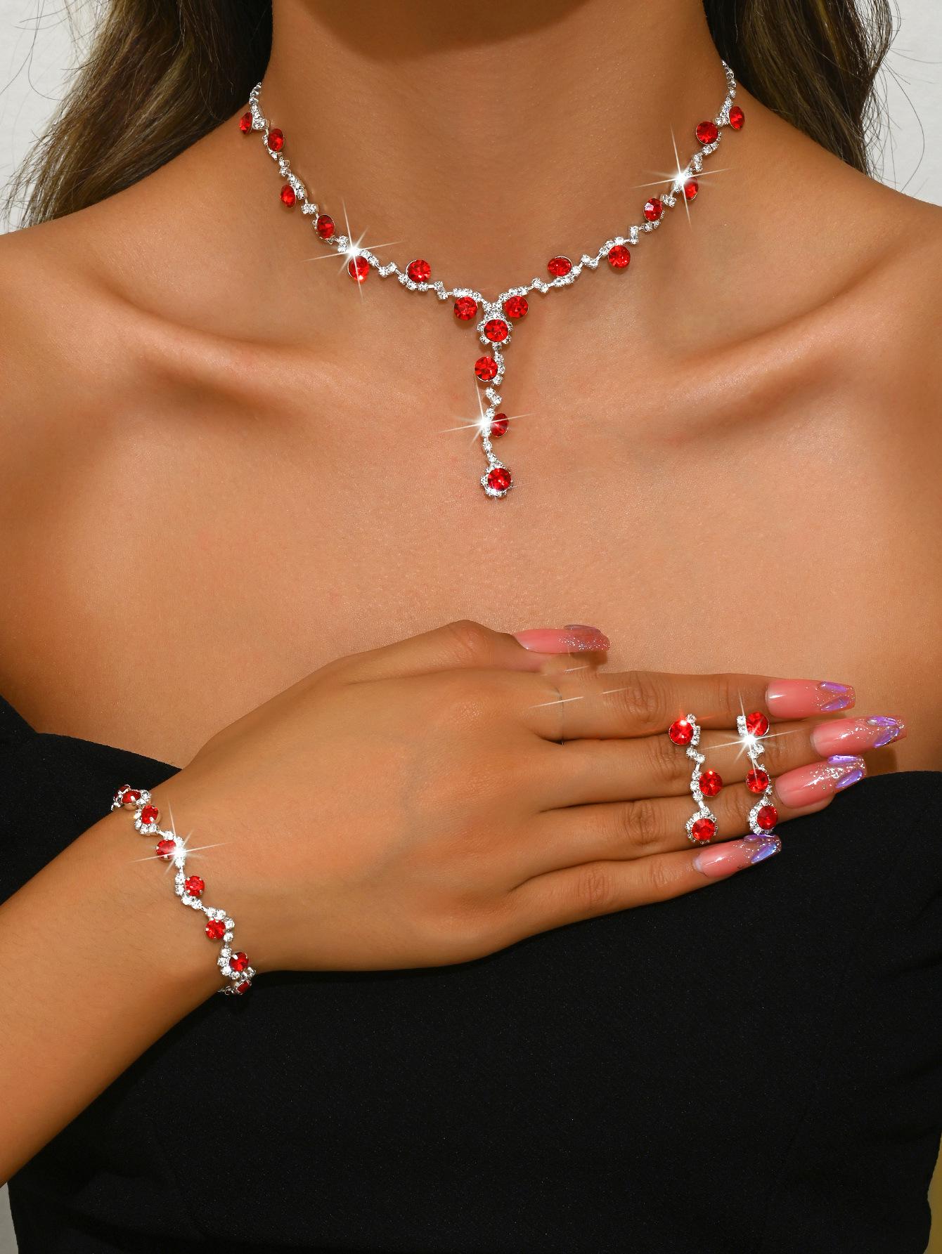 

Новый сверкающий бриллиантовый женский ювелирный набор: Ожерелье, серьги и браслет