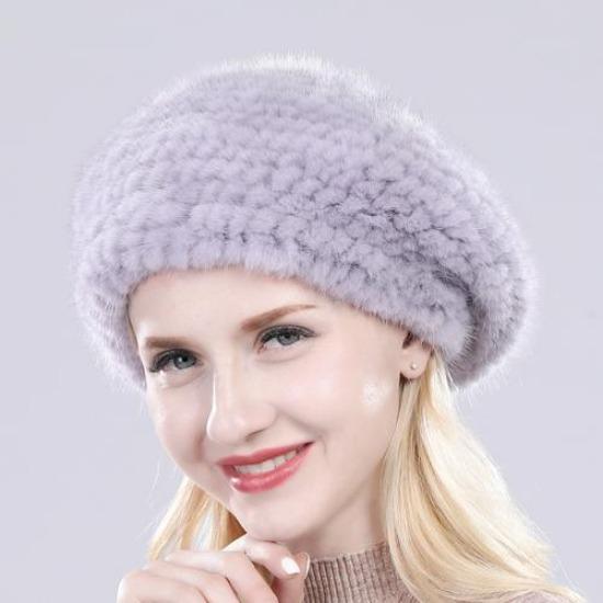 New Winter Lady Natural Mink Fur Beanies Hat Knit Warm Striped Genuine Mink Fur Caps Women Good Elastic Real Mink Fur Hat