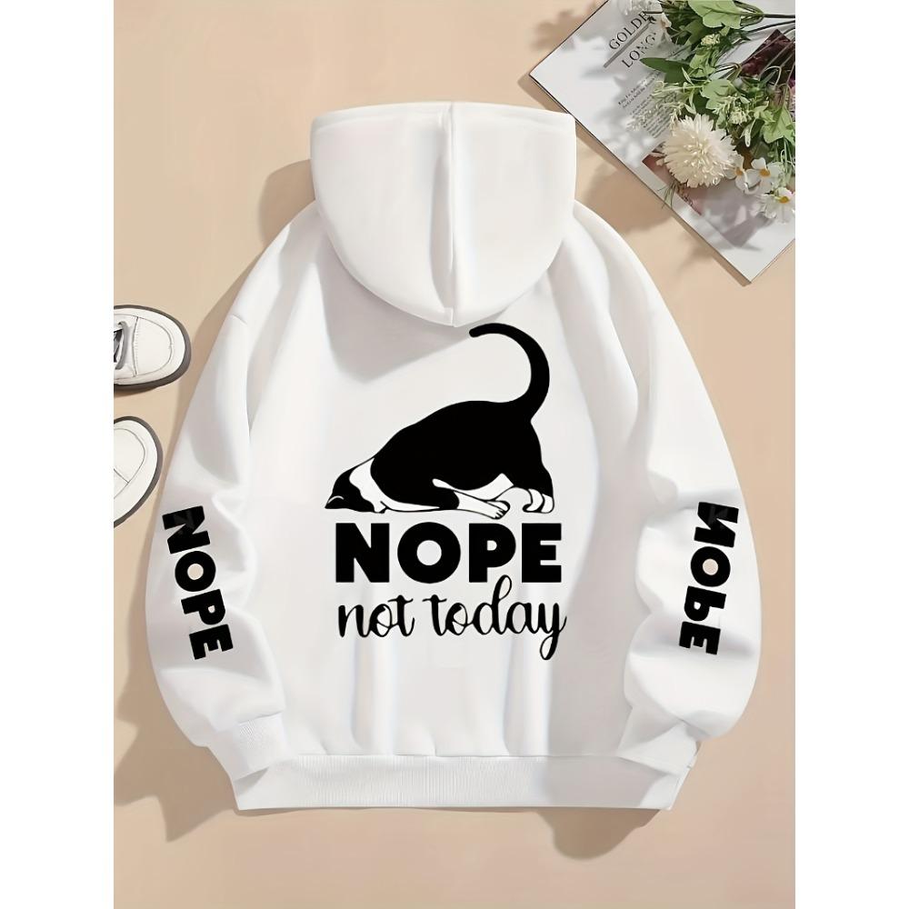 Nope Not Today Prints Hoodies Womens Cute Cat Pullovers Loose Pocket Tops Warm Fleece Sweatshirts Winter Woman Clothing