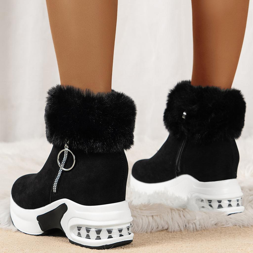 Women's Chunky Platform Boots Zipper Closure Winter Shoes with Thick Platform Heel (Non-Slip Sole) Warm Snow Ankle Boots Female Causal Shoes