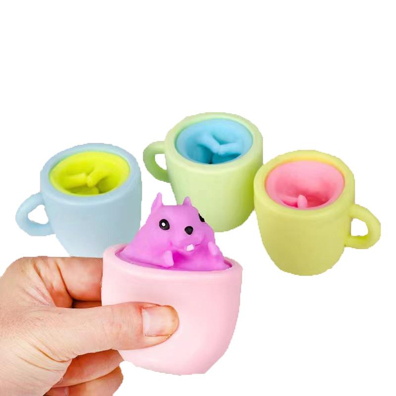 Funny Pop-up Slow Rebound Squishy Cheese Mouse Cup Hand Antistress Reliever Squirrel Cup Toys For Children Adults