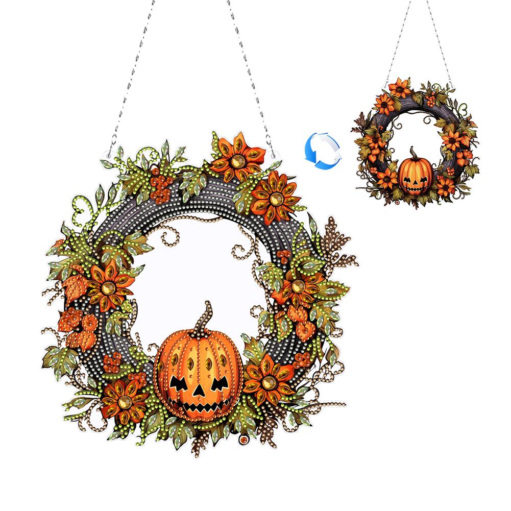 Halloween Skeleton Rhinestone Diamond Art Pendants Diamond Painting Wreath Decor DIY Diamond Garland Pendant Kit for Wall Window