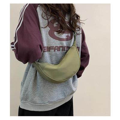Women Solid Color Zipper Dumpling Bun Crossbody Bag Leisure Inclined Shoulder Bags Adjustable Band Strap Armpit Handbag