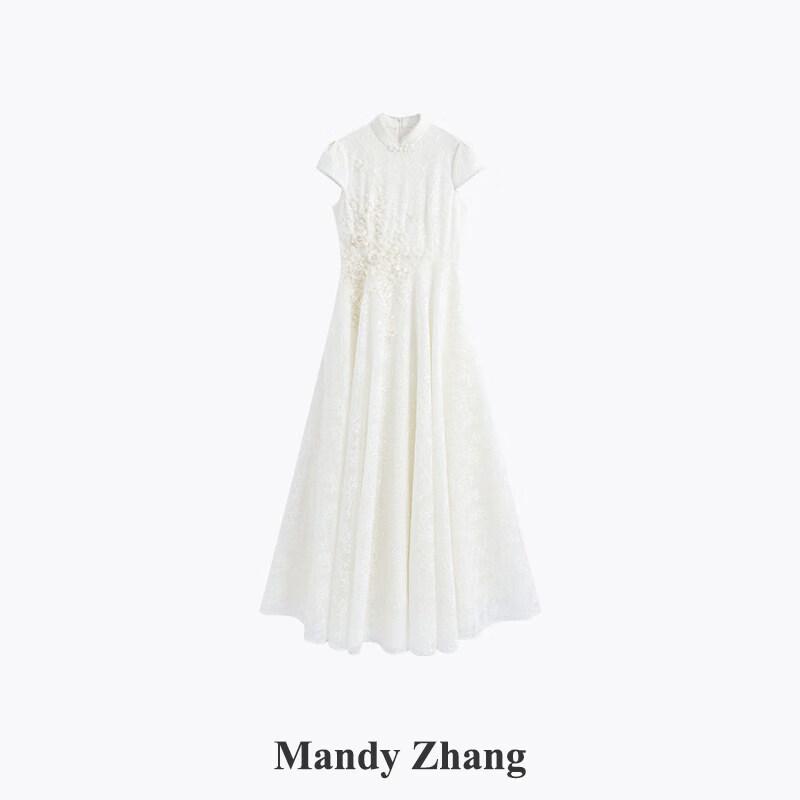 Mandy Zhang New Chinese Style Stand Collar Embroidered Lace Maxi Dress