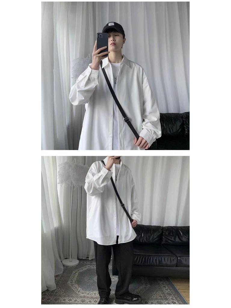 Men's Summer Ice Silk Long-Sleeve Shirt, Hong Kong Japanese Style