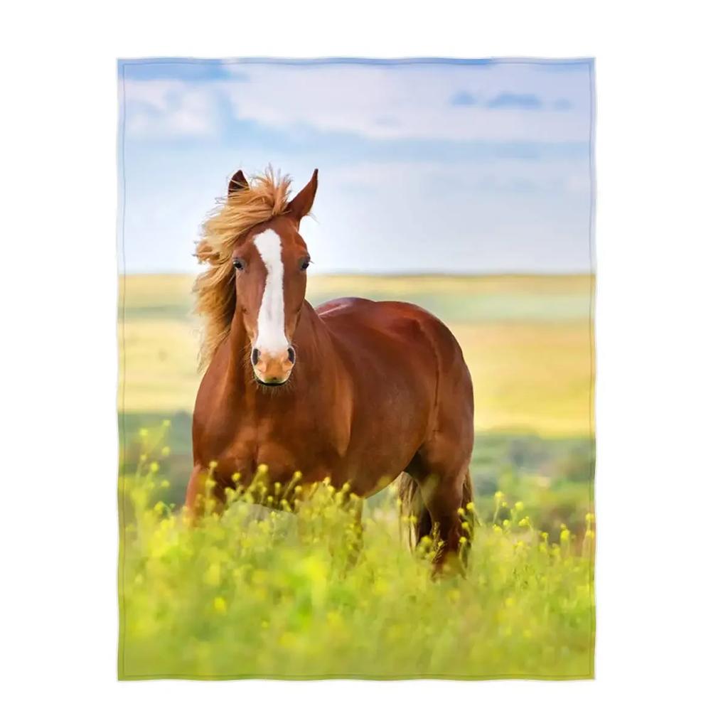Horse Floral Blanket Animal Flower Pattern Print Throw Blanket Super Soft Comfortable Lightweight for Living Room for Kids Teens