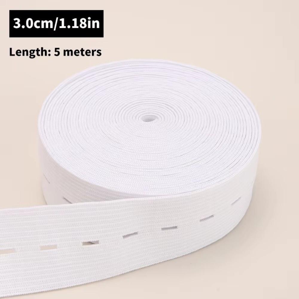 Black White Button Hole Elastic Belt Adjustable Hole Flat Band Elastic Stretch Belt DIY 1.5/2/2.5/3cm Width