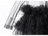 European Design Sheer Mesh Skirt Suit Collar Multi-Layer Patchwork Dress