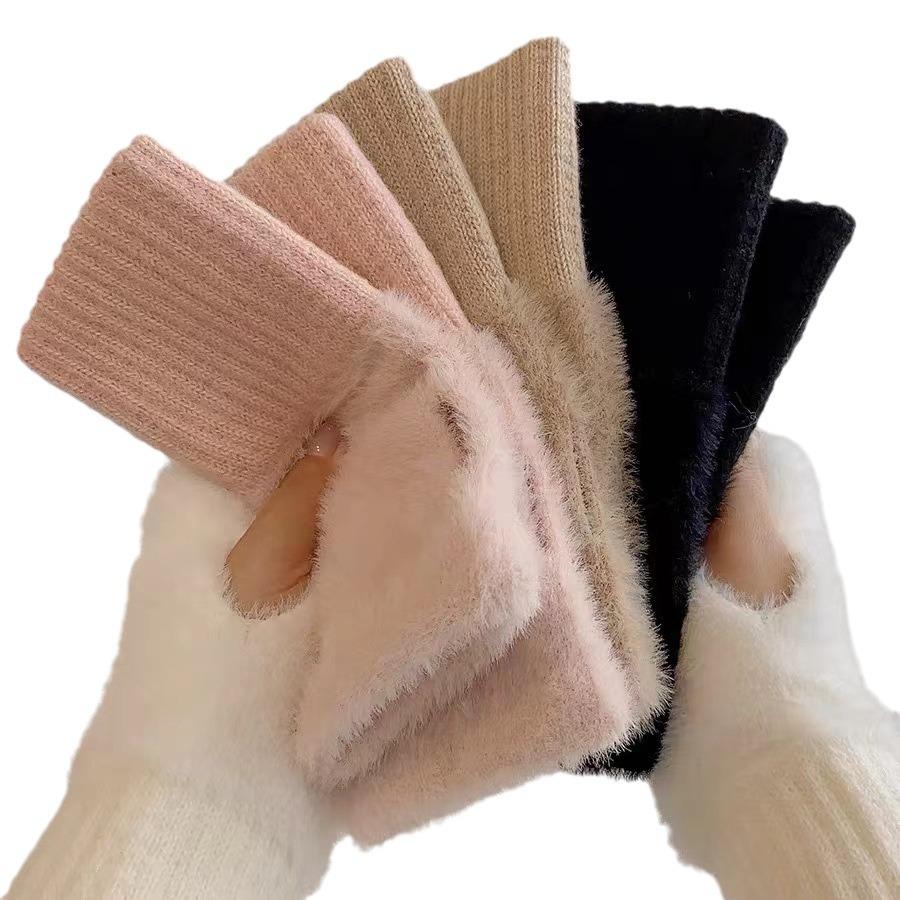 Winter Gloves Warm Knitted Fingerless Half Wool Men and Women Cute Cycling Fingerless Jacquard Thickened Adult Hand Socks