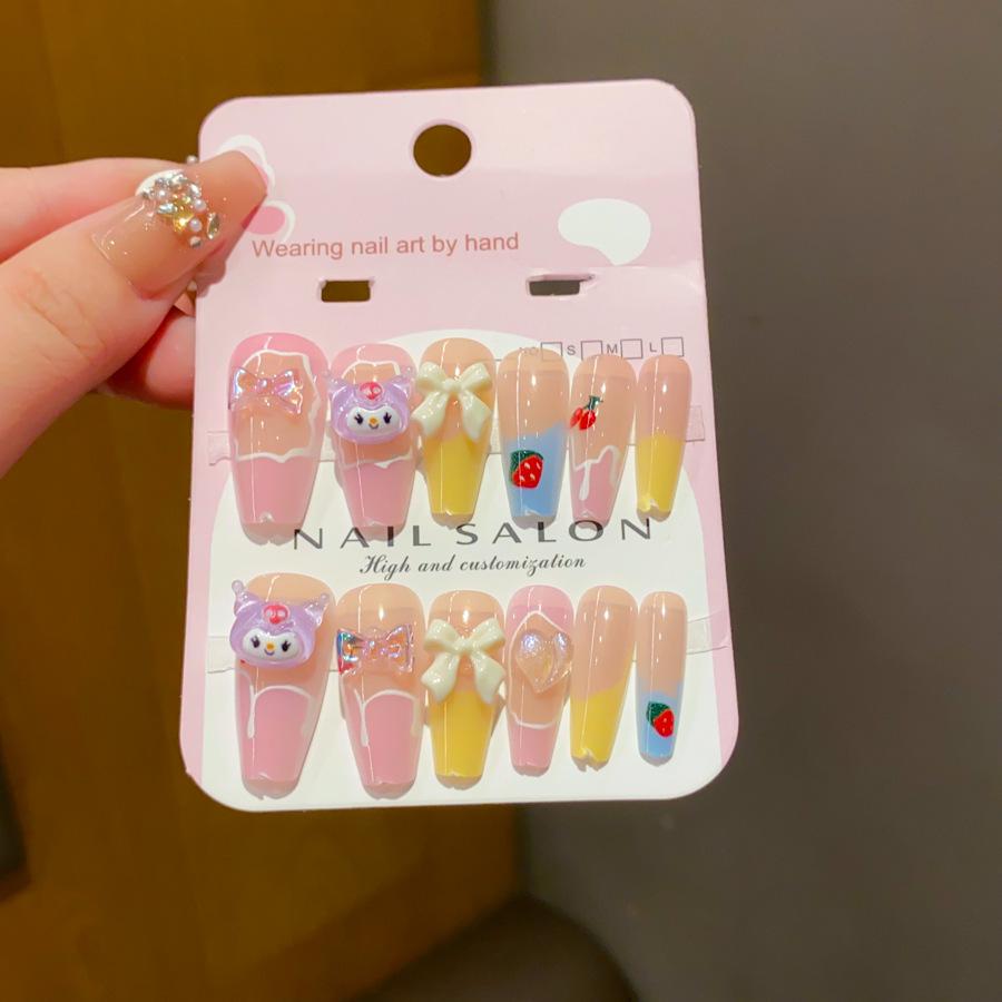 

Дитячі довгі наклейки для нігтів, які можна носити, з желеподібним клеєм - Милі, свіжі та знімні наклейки для нігтів для дівчаток