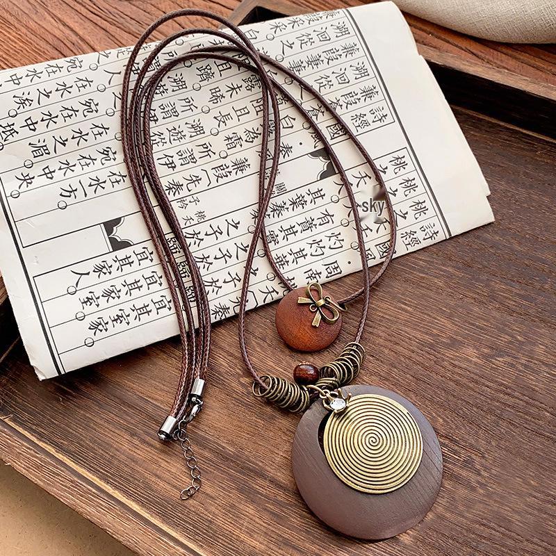 Zen-Inspired Long Feather Necklace - Women's Ethnic Layered Chain with Retro Style