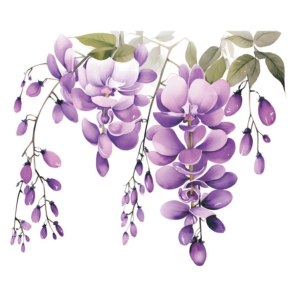 Elegant Purple Vine with Leaves and Flowers Toilet and Wall Sticker Set Waterproof Self-Adhesive Removable Decal for Bathroom WC Home Decor