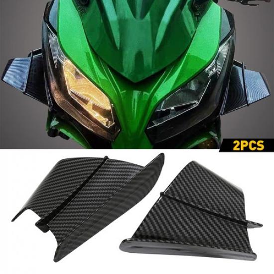 1Pair Side Deflector Winglets Air Motorcycle Kit Spoiler Wing Gloss Carbon Fiber