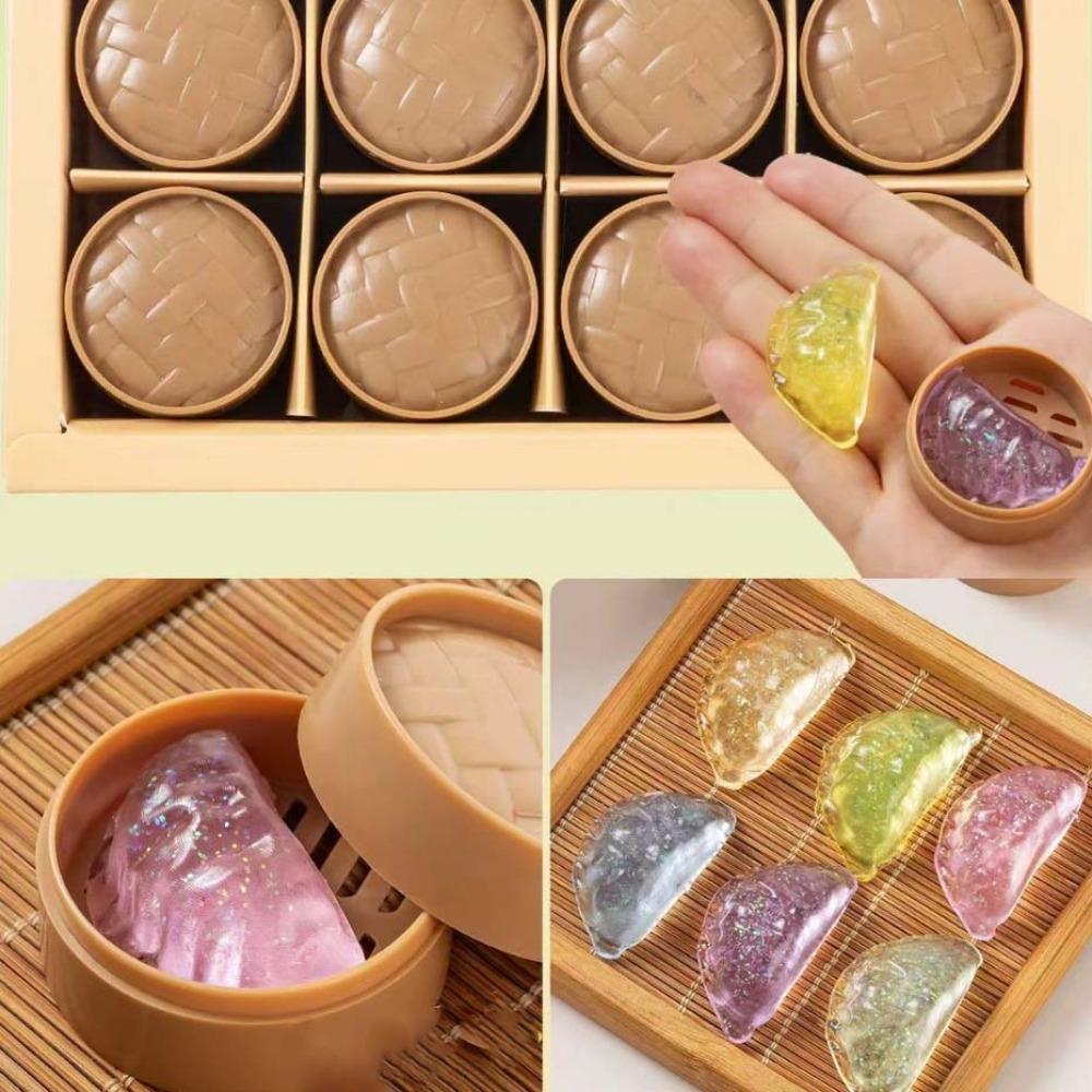 24pcs/set Food Shape Mini Dumplings Squishy With Steamer Fidget Sensory Toy Kids Toy
