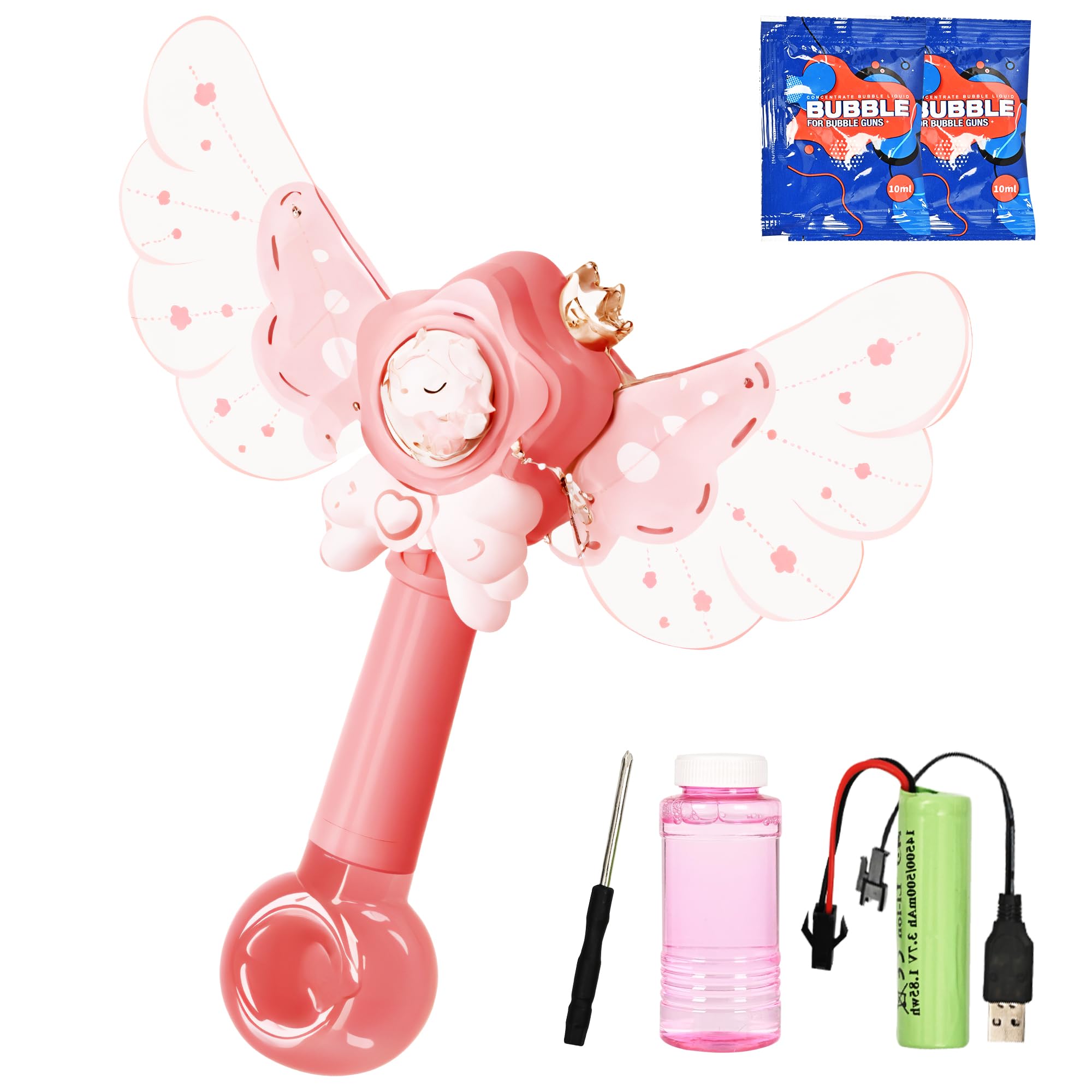 Electric Bubble Wand, Bubble Gun, Bazooka, Kids Toy, Cute Magic Wand, Outdoor Play Toy, 360-Degree Leak-Proof, USB Charging, LED Light, Soap Bubbles,