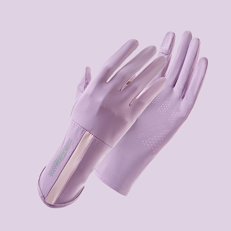 Summer Sunscreen Gloves Women Thin Ice Silk Anti-Ultraviolet Dew Finger Touch Screen Driving Riding Non-Slip Breathable Upf 50+