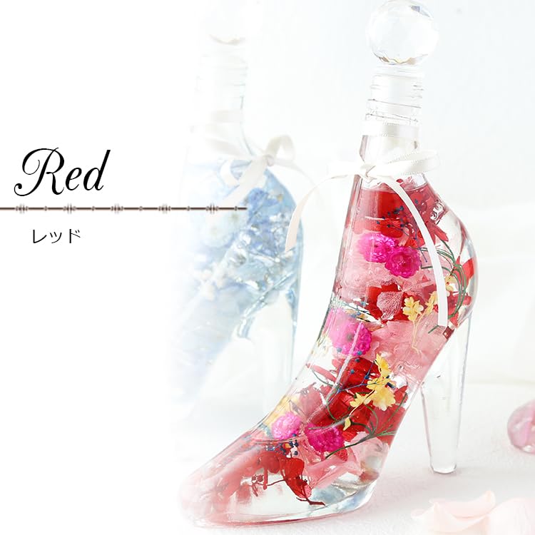 My Treat Herbarium with Preserved Flowers and Glass Slippers, Perfect for Mother's Day, Birthdays, Wedding Anniversaries, and other Celebrations (Red)