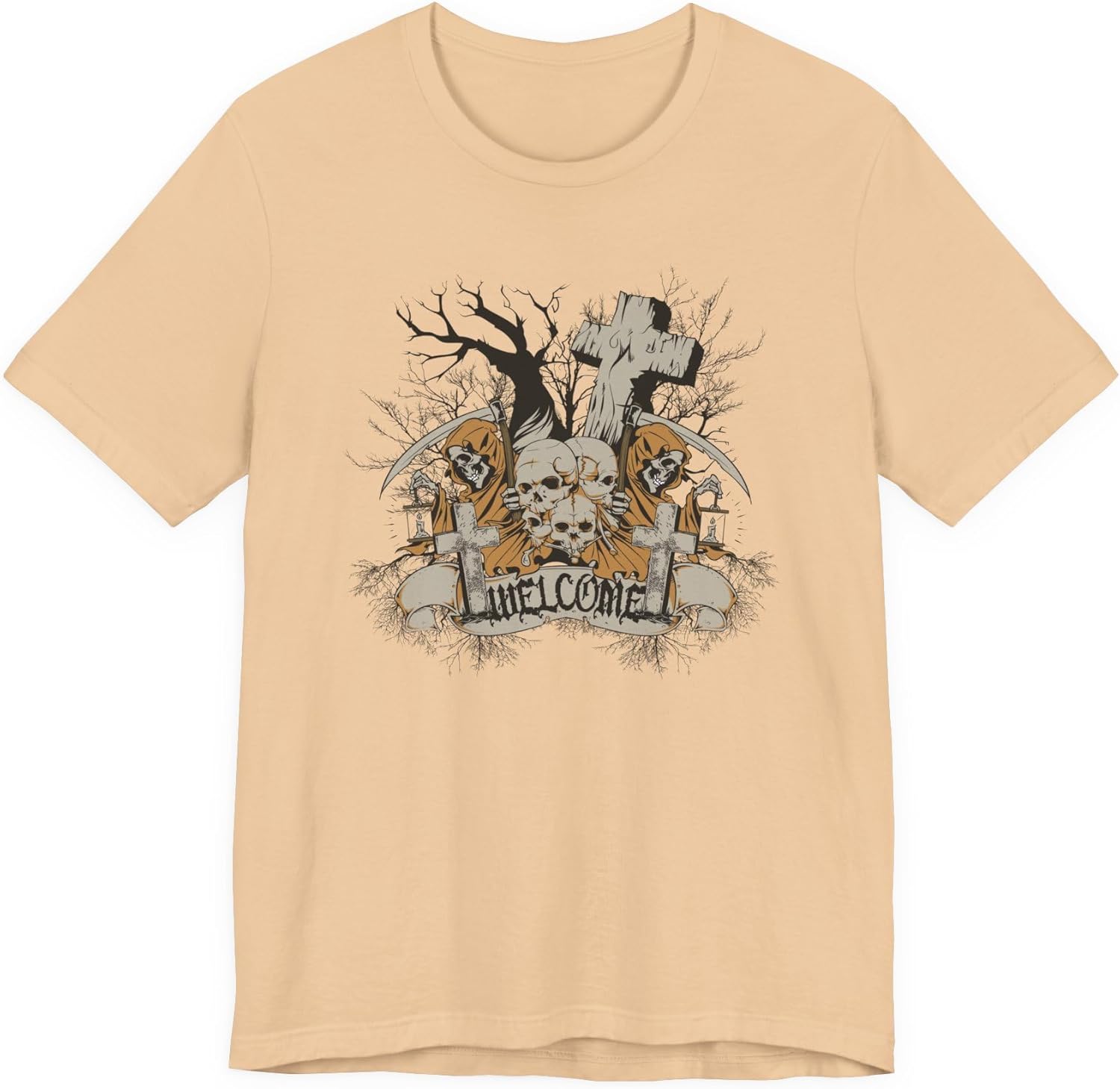 

Skull Graveyard Welcome Tee Halloween Haunted Tree, Cross Tombstone Art-50 5XL різнокольоровий