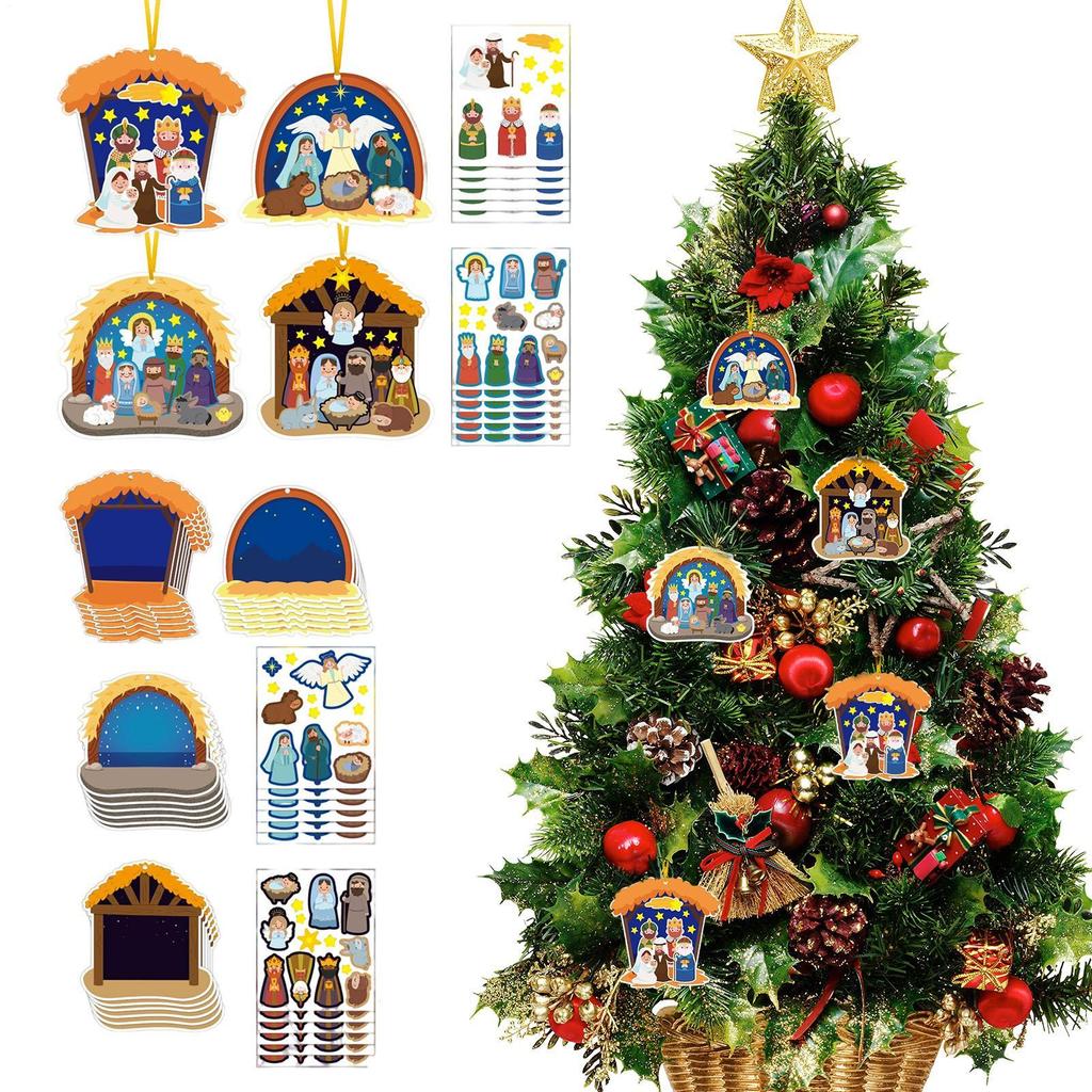 72pcs DIY Christmas Tree Decoration Set Homemade 2D Christmas-theme Ornament Craft With Stickers For Kids Adults Tree Holiday