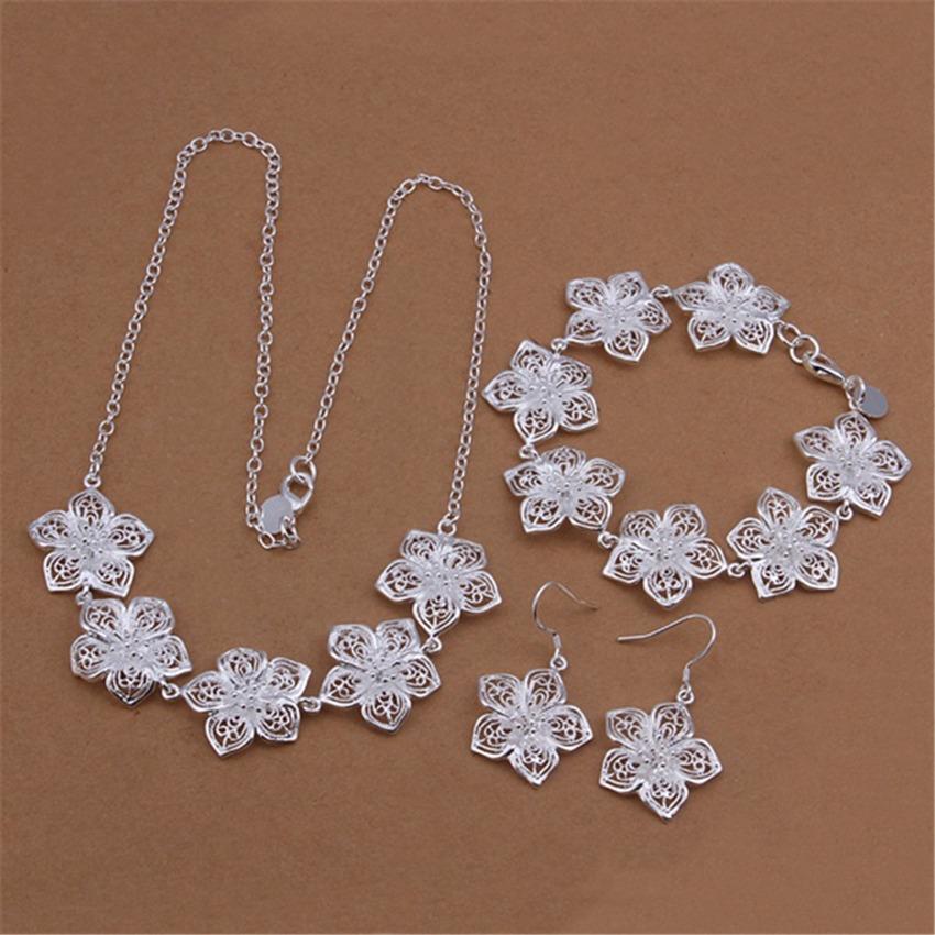 2026 Boutique Jewelry, 925 Silver-plated Jewelry, Beautiful Flower Necklace, Bracelet, Earrings, Three-piece Set. 45CM