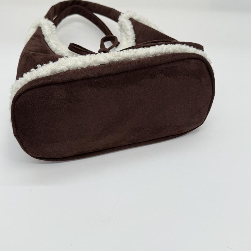 Niche Women's Lambswool Patchwork Bow Tote - Large Capacity Single Shoulder Bag 2025