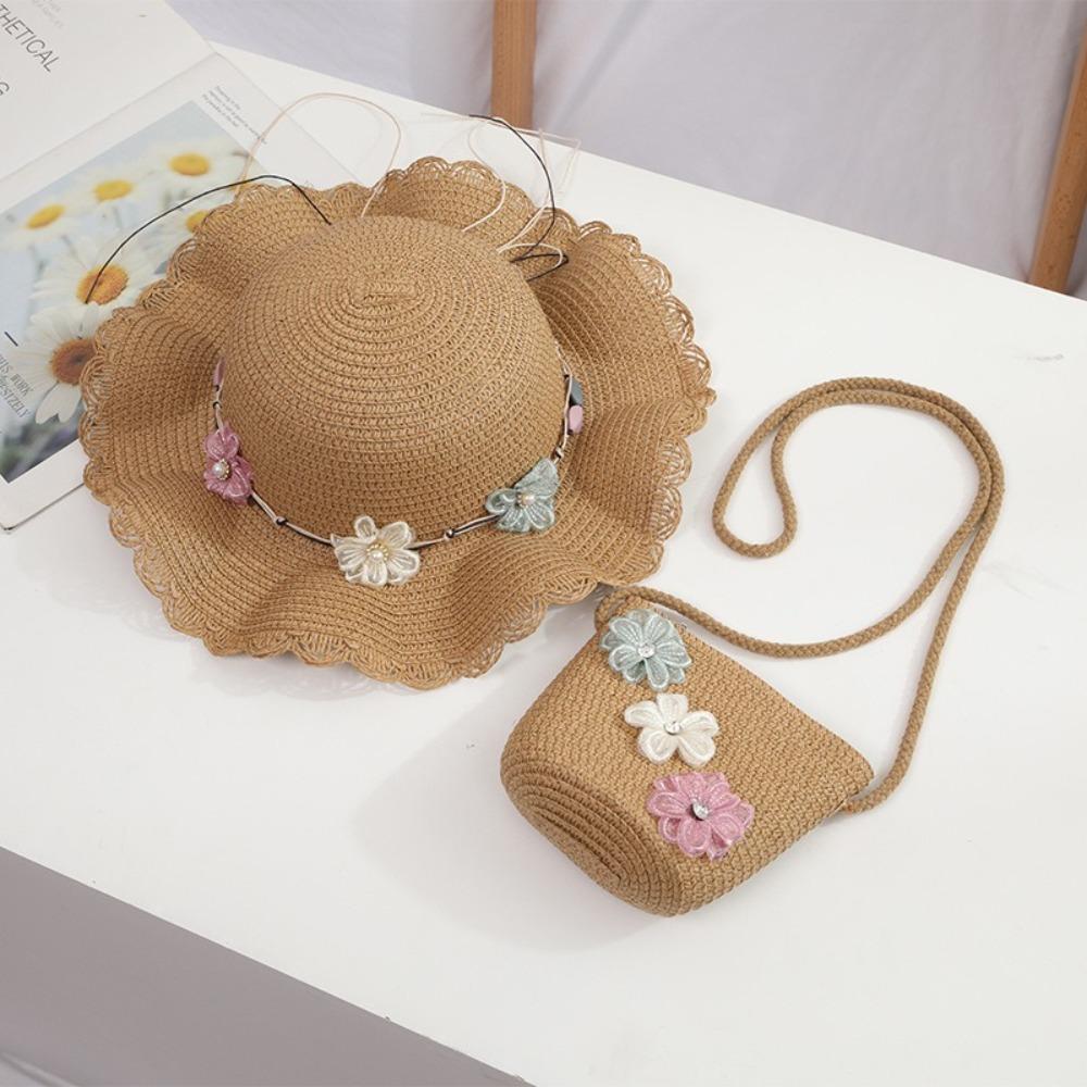 2-8 Years Girls Sun Hat Cute Children Sun Hat Fashion Kids Sun Hat  Summer Khaki Bag
