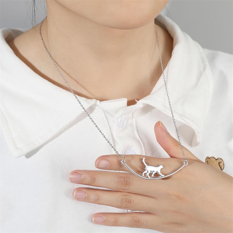 1-piece women's silver cute cat necklace - a minimalist clavicle chain with a sweet design, perfect for everyday wear, parties,