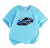 Kids Boys Girls Crew Neck Short Sleeve 100% Cotton T-Shirt, Cool Blue Sports Racing Super Car Print Casual Tees for Toddlers Children Daily Wear Summe