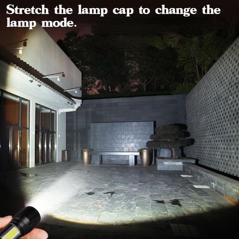 Outdoor Mini Portable T6 Flashlight USB Charging Small Flashlight Outdoor LED Camping Light Work Light with COB Side Lights