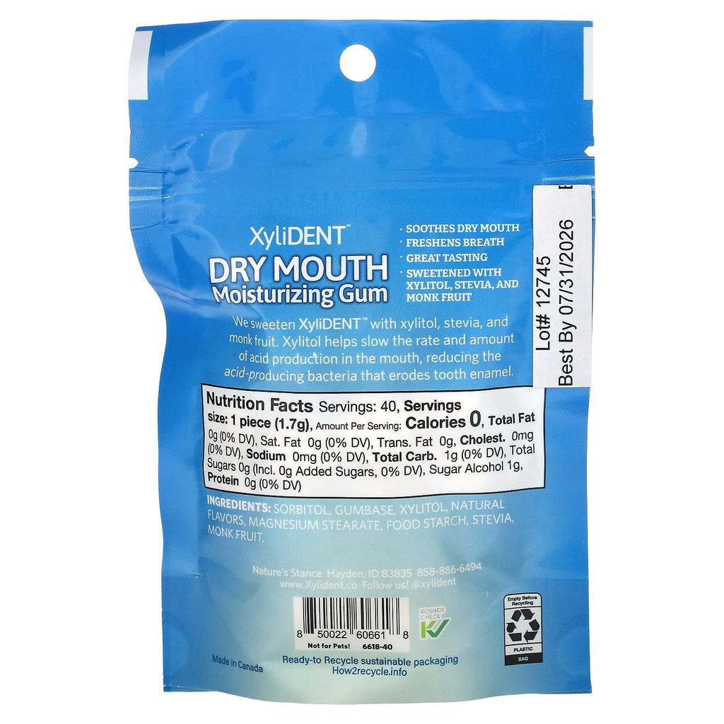 XyliDENT Dry Mouth Moisturizing Gum, with Xylitol, Fresh Mint, 40 Count, 2.39 Oz (68 G)