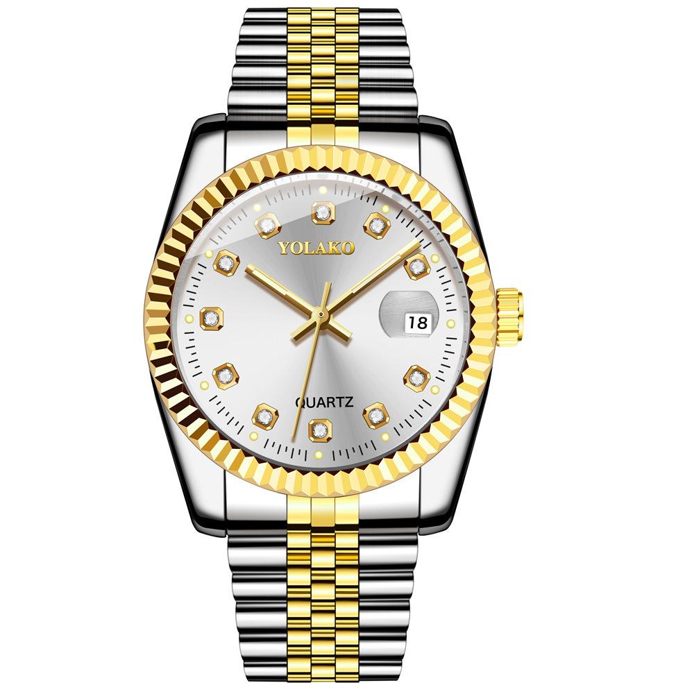 Diamond Face Steel Belt Calendar Watch Female Simple Casual Student Fashion Quartz Gold Suit Men'S Watch Couple