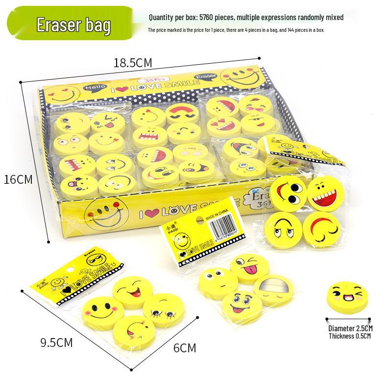 Mini Cartoon Smiley Face Erasers for Kids' Prizes