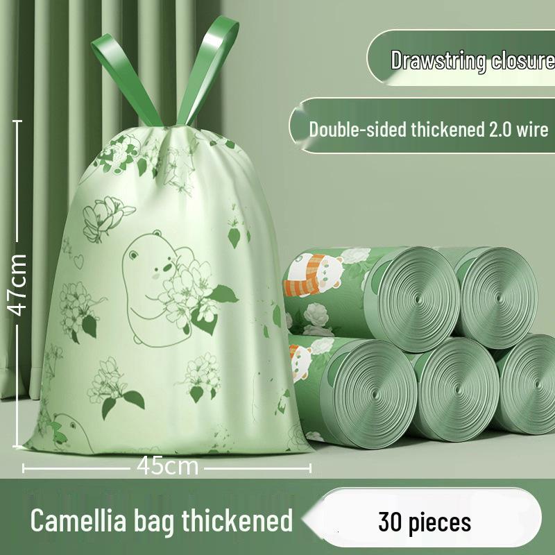 

Disposable Camellia Kitchen Trash Bags - Odor-Blocking, Thick, Handheld Drawstring for Home and Dorm Use