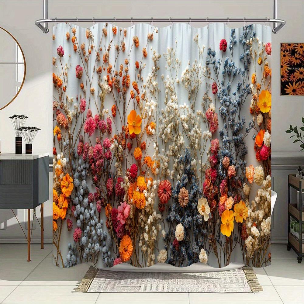 

Vibrant Dried Flower Shower Curtain - Waterproof, Mildew-Resistant With Colorful Floral Design For Cozy, Inviting Bathroom Decor W60H190(CM)-1 Pcs