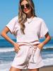 2025 Spring/Summer Women's Knit Drawstring Short-Sleeved Two-Piece Casual Set - European & American Fashion
