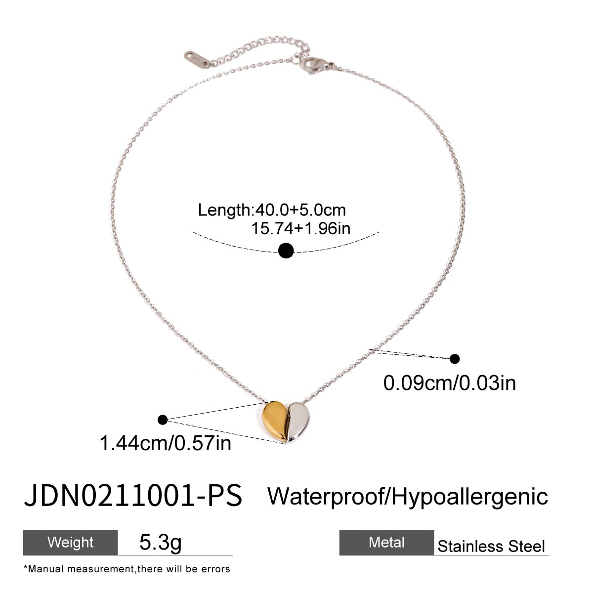 

Youthway New Arrival Stainless Steel Two Color Love Heart Pendant Necklace For Lady Waterproof Chic Jewelry Valentine S Day