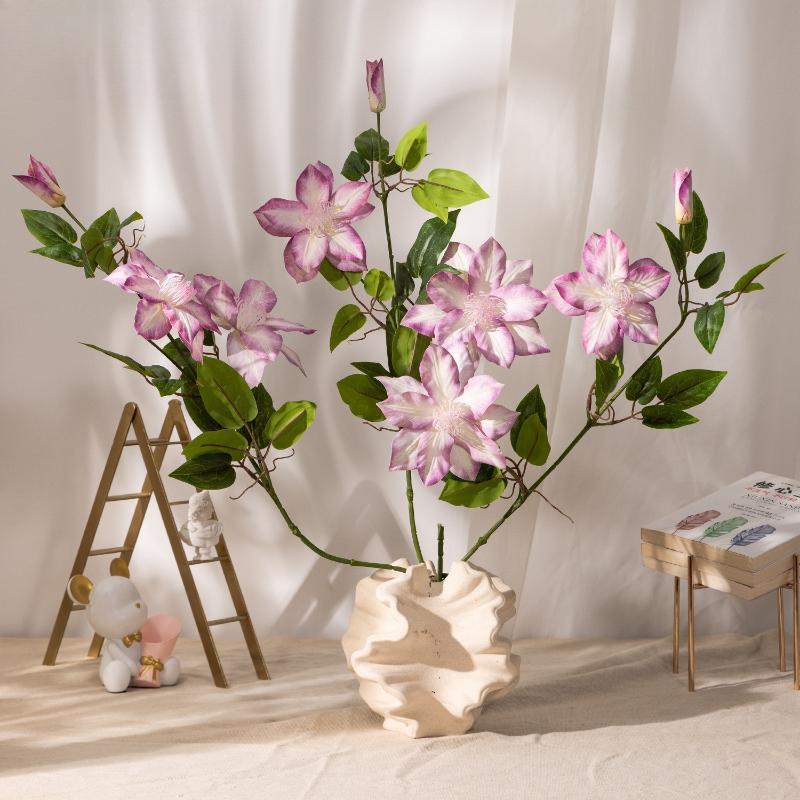 5pcs Artificial Flower 86cm Cream Clematis Branch Home Living Room Decoration Fake Flowers Simulated Creams Clematises Plant