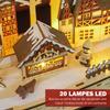 Bright Christmas village, lively wooden Christmas village, with 20 LEDs, snowy landscape, 45L x 12l x 30H cm, natural wood