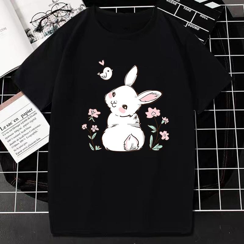 Easter T Shirt Kawaii Bunny Print Short-sleev Tops Fashion Casual Women Tee Easter Basekt Eggs Tees Oversized T-Shirt Ropa Mujer