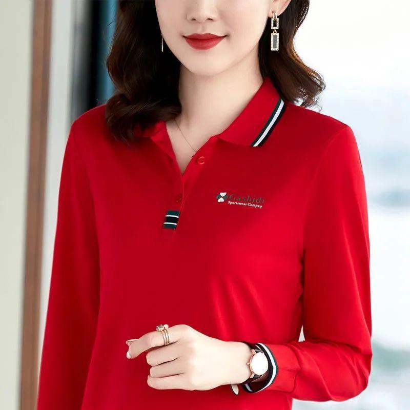 

Women s Plus Size Long Sleeve Lapel Polo Shirt - Casual Autumn Top for Middle-Aged Moms XL (110-125 lbs recommended)