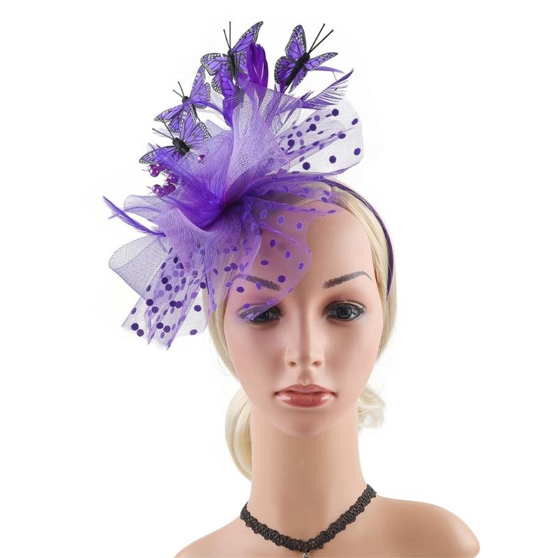 Bridal Fascinator with Faux Pearls Butterfly Headbands Hair Accessory For Weddings Adjustable Hair Clip Hair Decoration