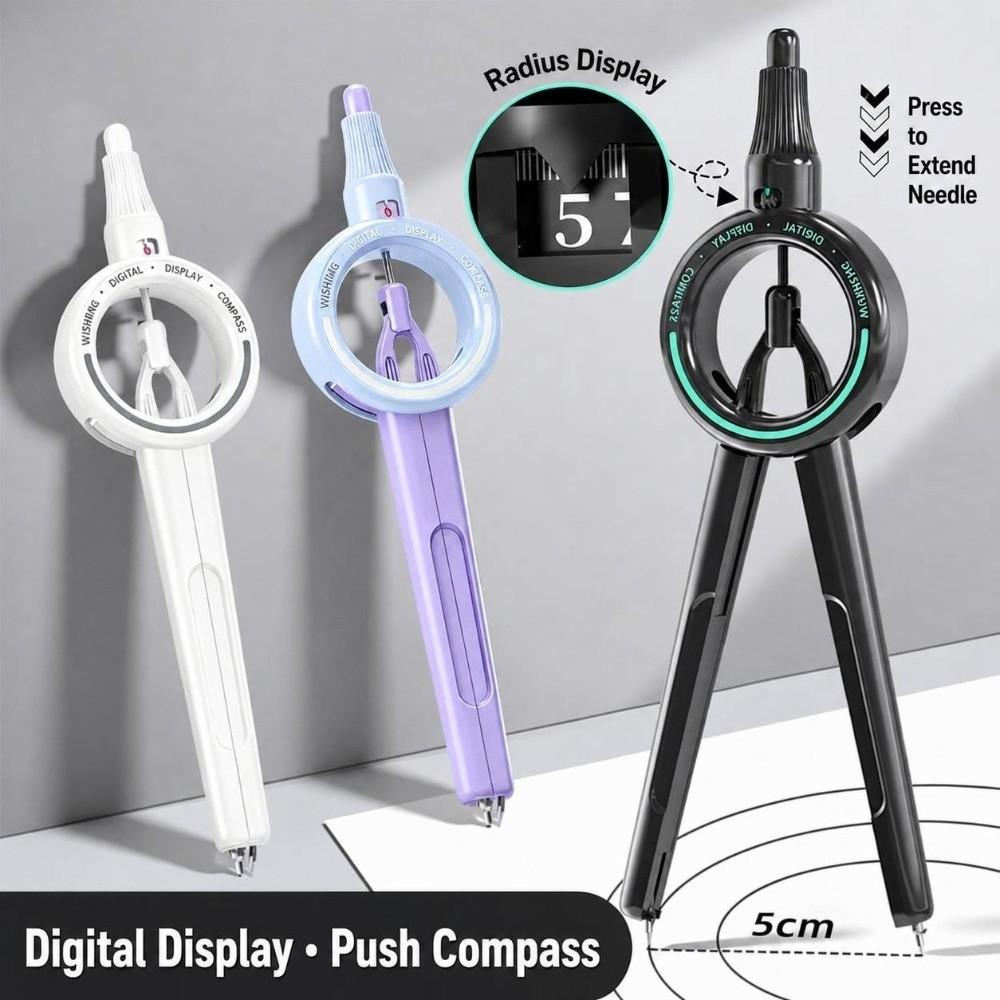 Push-Button Control Geometry Drawing Compass ABS Integrated Ruler Radius Pointer Compass  Exam Use