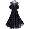 Abito estivo da donna, design slim fit, stile medio-lungo, snellente, temperamento, gonna in chiffon senza spalle