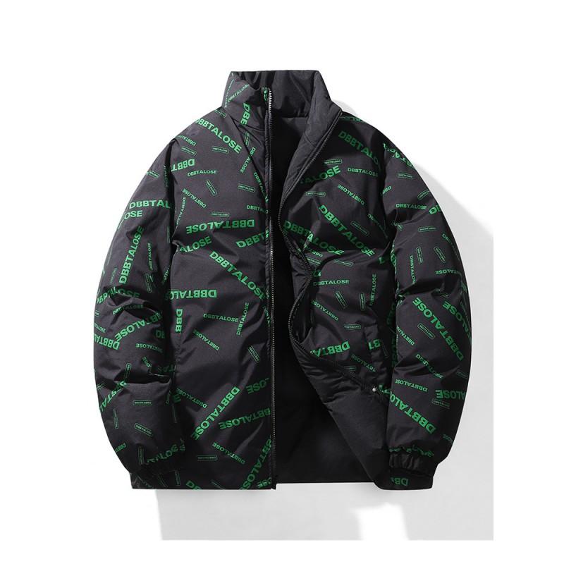 Mens Reversible Padded Jacket Winter Warm Stand Collar Casual Thick Cotton Coat Teens